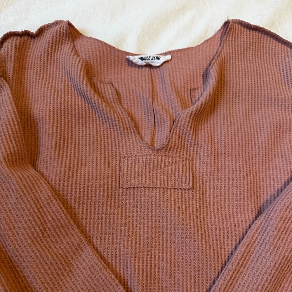 Double Zero Ribbed Knit Top in Warm Brown